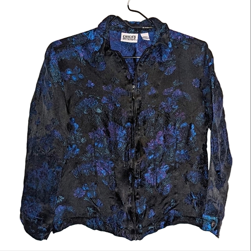 Vintage Chico's Design Silk Paisley Zip Up Jacket